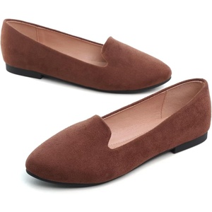 image:imageHee grand Womens Faux Suede Loafer Flats Comfortable Round Toe SlipOn Ballet Flat Shoes Office Casual ShoesDark Brown