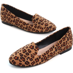 image:imageHee grand Womens Faux Suede Loafer Flats Comfortable Round Toe SlipOn Ballet Flat Shoes Office Casual ShoesLeopard Brown