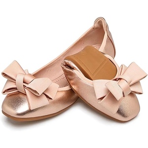 image:imageHee grand Womens Foldable Ballet Flats Square Toe Bowknot SlipOn Shoes Comfortable Soft Casual Flat Shoes for Work Travel DailyGold