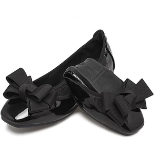 image:imageHee grand Womens Foldable Ballet Flats Square Toe Bowknot SlipOn Shoes Comfortable Soft Casual Flat Shoes for Work Travel DailyPatent Leather Black