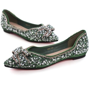 image:imageHee grand Womens Sparkling Rhinestone Pearl Wedding Party Dress Shoes Comfortable Pointed Toe Slip On Ballet Flats Glittery Crystal ShoesGreen