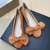 image:imageHEE grandWomens Bow Ballet Flats Round Toe Suede Slip On Dress Shoes Comfortable Flat Shoes for Wedding Party CasualAmber