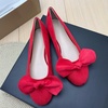 image:imageHEE grandWomens Bow Ballet Flats Round Toe Suede Slip On Dress Shoes Comfortable Flat Shoes for Wedding Party CasualBig Red