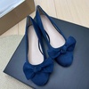 image:imageHEE grandWomens Bow Ballet Flats Round Toe Suede Slip On Dress Shoes Comfortable Flat Shoes for Wedding Party CasualBlue