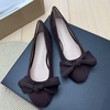 image:imageHEE grandWomens Bow Ballet Flats Round Toe Suede Slip On Dress Shoes Comfortable Flat Shoes for Wedding Party CasualDark Brown