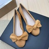image:imageHEE grandWomens Bow Ballet Flats Round Toe Suede Slip On Dress Shoes Comfortable Flat Shoes for Wedding Party CasualKhaki