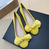 image:imageHEE grandWomens Bow Ballet Flats Round Toe Suede Slip On Dress Shoes Comfortable Flat Shoes for Wedding Party CasualLemon Yellow