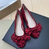 image:imageHEE grandWomens Bow Ballet Flats Round Toe Suede Slip On Dress Shoes Comfortable Flat Shoes for Wedding Party CasualLeopard Red