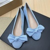 image:imageHEE grandWomens Bow Ballet Flats Round Toe Suede Slip On Dress Shoes Comfortable Flat Shoes for Wedding Party CasualLight Blue