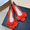 image:imageHEE grandWomens Bow Ballet Flats Round Toe Suede Slip On Dress Shoes Comfortable Flat Shoes for Wedding Party CasualOrange