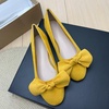 image:imageHEE grandWomens Bow Ballet Flats Round Toe Suede Slip On Dress Shoes Comfortable Flat Shoes for Wedding Party CasualYellow