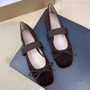 image:imageHee grand Bowknot Square Toe Elastic Strap Ballet Shoes for Women Dressy Mary Jane Flat Shoes819dark Brown