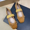 image:imageHee grand Bowknot Square Toe Elastic Strap Ballet Shoes for Women Dressy Mary Jane Flat Shoes819khaki
