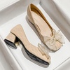 image:imageHee grand Cute Pearl Bowknot Heels for Women Comfy Square Toe Chunky Block Low Heel Office Work Pumps Fashion Glitter Heeled Shoes164apricot
