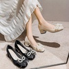 image:imageHee grand Cute Pearl Bowknot Heels for Women Comfy Square Toe Chunky Block Low Heel Office Work Pumps Fashion Glitter Heeled Shoes164apricot