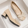 image:imageHee grand Cute Pearl Bowknot Heels for Women Comfy Square Toe Chunky Block Low Heel Office Work Pumps Fashion Glitter Heeled Shoes173apricot