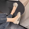 image:imageHee grand Cute Pearl Bowknot Heels for Women Comfy Square Toe Chunky Block Low Heel Office Work Pumps Fashion Glitter Heeled Shoes173apricot