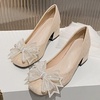 image:imageHee grand Cute Pearl Bowknot Heels for Women Comfy Square Toe Chunky Block Low Heel Office Work Pumps Fashion Glitter Heeled Shoes173apricot