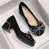 image:imageHee grand Cute Pearl Bowknot Heels for Women Comfy Square Toe Chunky Block Low Heel Office Work Pumps Fashion Glitter Heeled Shoes173black