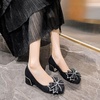 image:imageHee grand Cute Pearl Bowknot Heels for Women Comfy Square Toe Chunky Block Low Heel Office Work Pumps Fashion Glitter Heeled Shoes173black