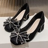 image:imageHee grand Cute Pearl Bowknot Heels for Women Comfy Square Toe Chunky Block Low Heel Office Work Pumps Fashion Glitter Heeled Shoes173black