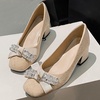 image:imageHee grand Cute Pearl Bowknot Heels for Women Comfy Square Toe Chunky Block Low Heel Office Work Pumps Fashion Glitter Heeled Shoes174apricot
