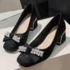 image:imageHee grand Cute Pearl Bowknot Heels for Women Comfy Square Toe Chunky Block Low Heel Office Work Pumps Fashion Glitter Heeled Shoes174black