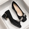 image:imageHee grand Cute Pearl Bowknot Heels for Women Comfy Square Toe Chunky Block Low Heel Office Work Pumps Fashion Glitter Heeled Shoes174black