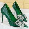 image:imageHee grand Fashion Party Stiletto Heels Sparkling Rhinestone Bowknot Pointy Toe Wedding Party Dress Shoes Super High HeelsGreen