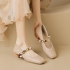 image:imageHee grand Fashion Womens Low Heel Pumps Square Toe Sparkling Rhinestone Beaded Comfort Block Chunky Heel Dress Shoes505khaki