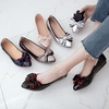 image:imageHee grand Foldable Flats for Women Bowknot Pointed Toe Ballet Shoes Patent Leather Dress Shoes Slip On LoafersBlack
