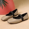 image:imageHee grand Leather Flats for Women Comfortable Square Toe Mary Jane Shoes Elastic Strap Flats Lightweight Walking Shoes491khaki