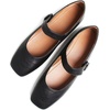 image:imageHee grand Leather Flats for Women Comfortable Square Toe Mary Jane Shoes Elastic Strap Flats Lightweight Walking Shoes492black