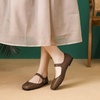 image:imageHee grand Leather Flats for Women Comfortable Square Toe Mary Jane Shoes Elastic Strap Flats Lightweight Walking Shoes492brown