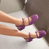 image:imageHee grand Mary Jane Chunky Heels for Women Dressy Closed Square Toe Ankle Buckles Block Heels Comfortable Suede Low Heel Office Work Pumps Slingback Sandals194purple