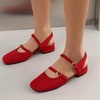 image:imageHee grand Mary Jane Chunky Heels for Women Dressy Closed Square Toe Ankle Buckles Block Heels Comfortable Suede Low Heel Office Work Pumps Slingback Sandals194red