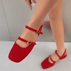 image:imageHee grand Mary Jane Chunky Heels for Women Dressy Closed Square Toe Ankle Buckles Block Heels Comfortable Suede Low Heel Office Work Pumps Slingback Sandals194red