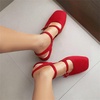 image:imageHee grand Mary Jane Chunky Heels for Women Dressy Closed Square Toe Ankle Buckles Block Heels Comfortable Suede Low Heel Office Work Pumps Slingback Sandals194red