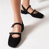 image:imageHee grand Mary Jane Chunky Heels for Women Dressy Closed Square Toe Ankle Buckles Block Heels Comfortable Suede Low Heel Office Work Pumps Slingback Sandals194black