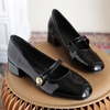 image:imageHee grand Mary Jane Chunky Heels for Women Shiny Patent Leather Dress Shoes Square Toe Block Heels Comfortable Mid Heel Work Pumps184black