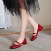 image:imageHee grand Mary Jane Chunky Heels for Women Shiny Patent Leather Dress Shoes Square Toe Block Heels Comfortable Mid Heel Work Pumps184red