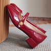 image:imageHee grand Mary Jane Chunky Heels for Women Shiny Patent Leather Dress Shoes Square Toe Block Heels Comfortable Mid Heel Work Pumps184red