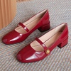 image:imageHee grand Mary Jane Chunky Heels for Women Shiny Patent Leather Dress Shoes Square Toe Block Heels Comfortable Mid Heel Work Pumps184red