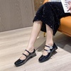 image:imageHee grand Mary Jane Chunky Heels for Women Shiny Patent Leather Square Toe Block Heels with Strap Sparkling Rhinestone Buckle Wedding Dress Shoes Comfortable Mid Heel Work Pumps183black