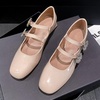 image:imageHee grand Mary Jane Chunky Heels for Women Shiny Patent Leather Square Toe Block Heels with Strap Sparkling Rhinestone Buckle Wedding Dress Shoes Comfortable Mid Heel Work Pumps183apricot