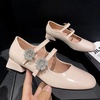 image:imageHee grand Mary Jane Chunky Heels for Women Shiny Patent Leather Square Toe Block Heels with Strap Sparkling Rhinestone Buckle Wedding Dress Shoes Comfortable Mid Heel Work Pumps183apricot