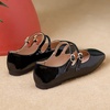 image:imageHee grand Mary Jane Flats for Women Patent Leather Dress Shoes Square Toe Adjustable Buckle Strap Ballet Flats495black