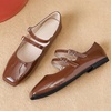 image:imageHee grand Mary Jane Flats for Women Patent Leather Dress Shoes Square Toe Adjustable Buckle Strap Ballet Flats495brown
