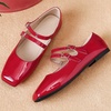 image:imageHee grand Mary Jane Flats for Women Patent Leather Dress Shoes Square Toe Adjustable Buckle Strap Ballet Flats495red