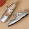 image:imageHee grand Mary Jane Flats for Women Patent Leather Dress Shoes Square Toe Adjustable Buckle Strap Ballet Flats495silver